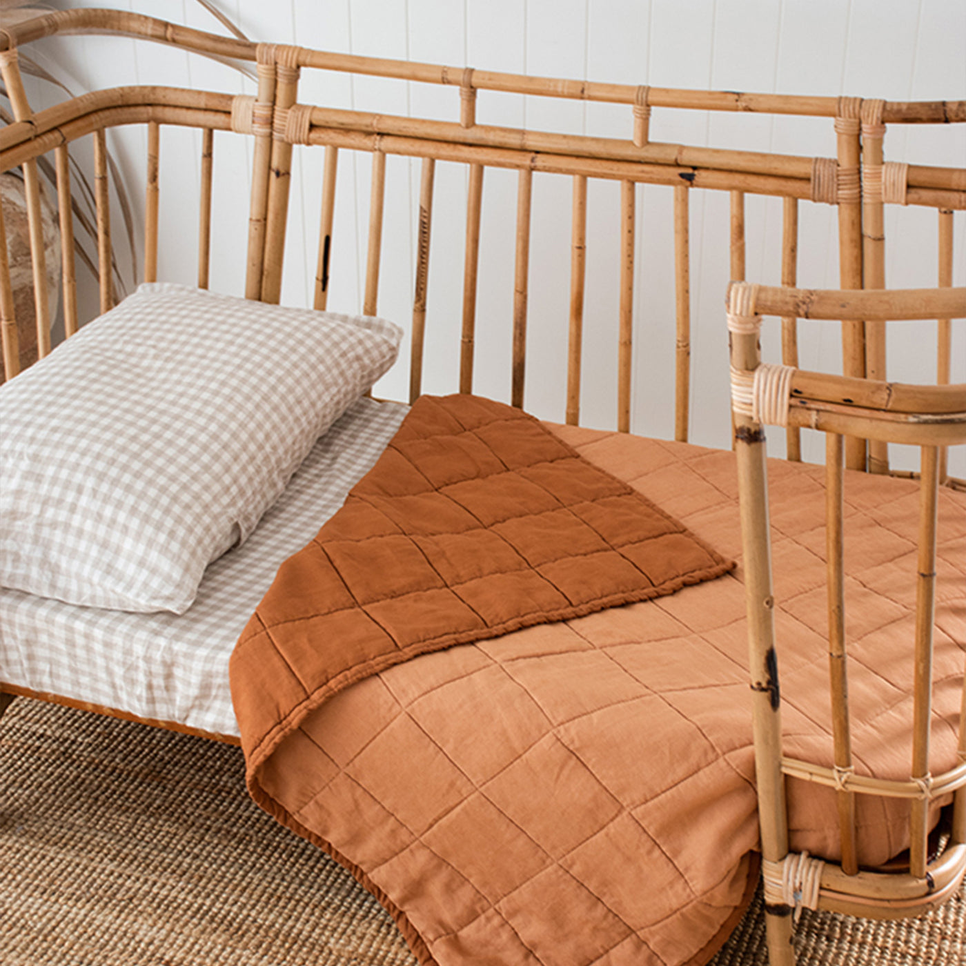 French Flax Linen Cot Quilt/Play Mat in Ochre/Sandalwood