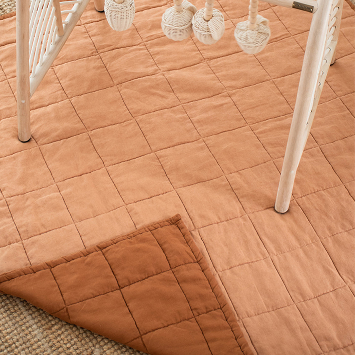 French Flax Linen Cot Quilt/Play Mat in Ochre/Sandalwood