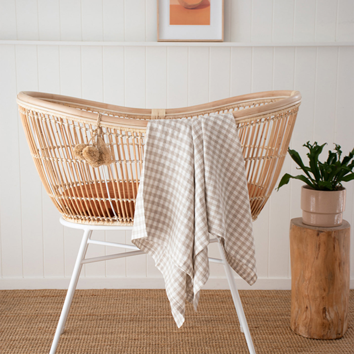 French Flax Linen Swaddle in Beige Gingham