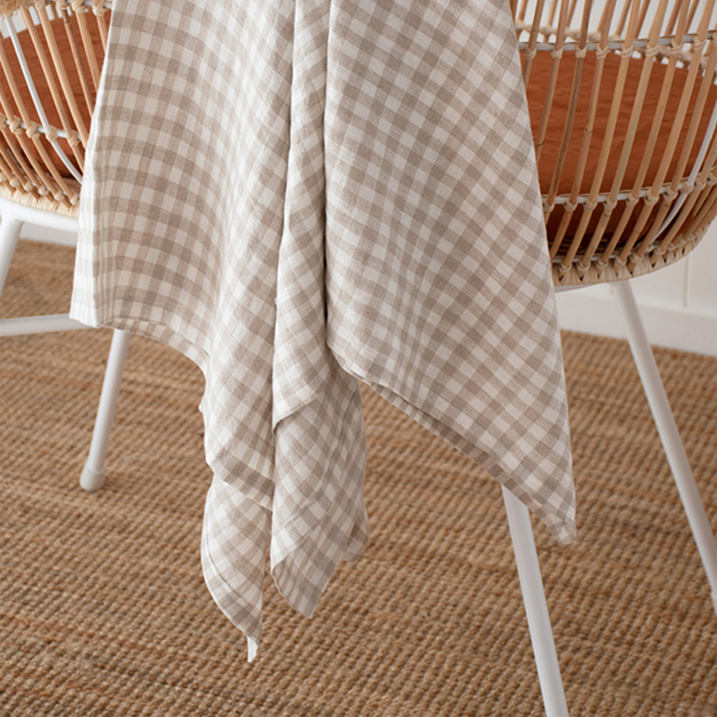 French Flax Linen Swaddle in Beige Gingham