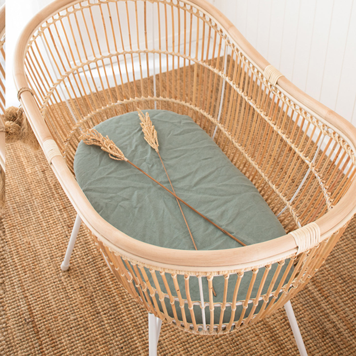 French Flax Linen Bassinet Sheet in Sage