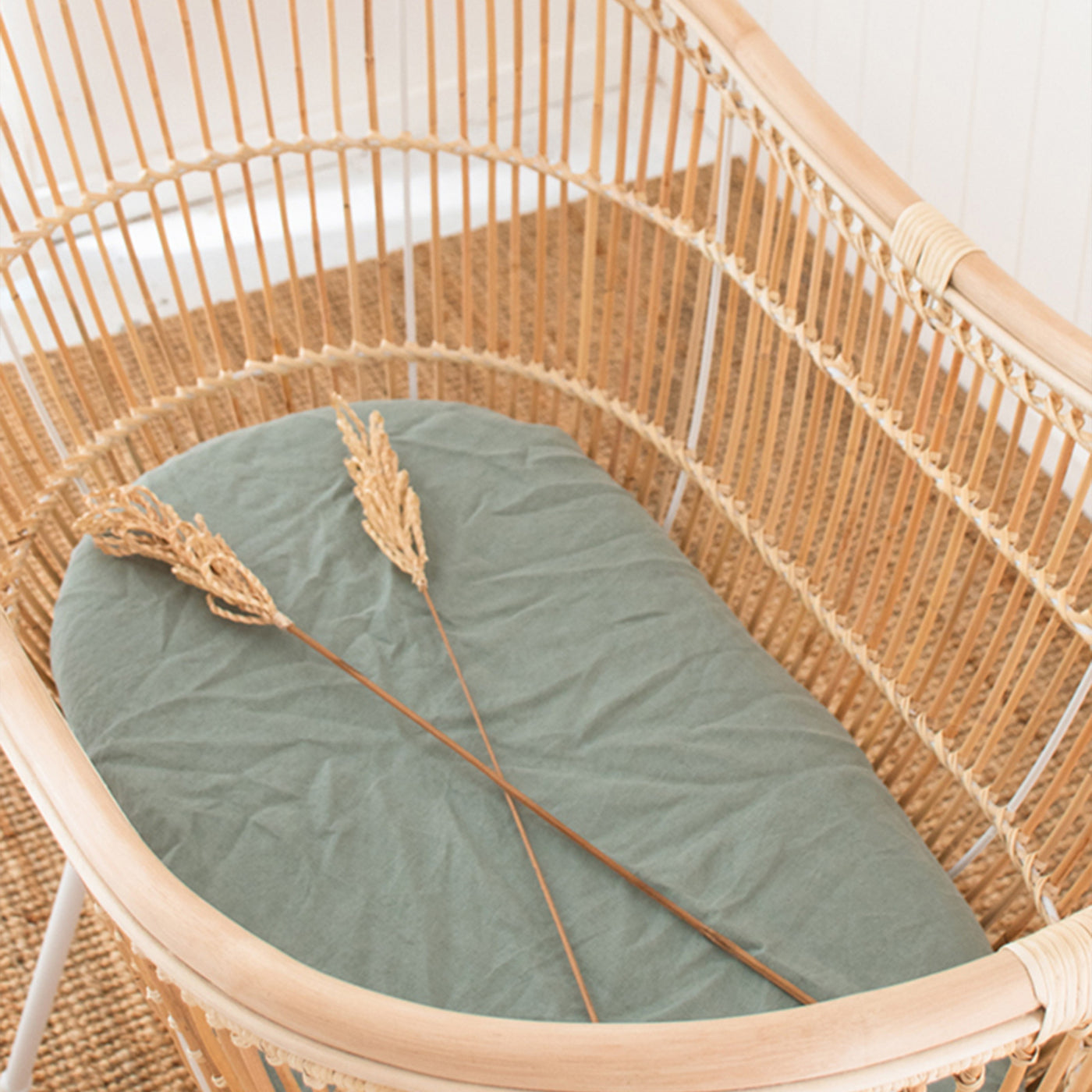 French Flax Linen Bassinet Sheet in Sage