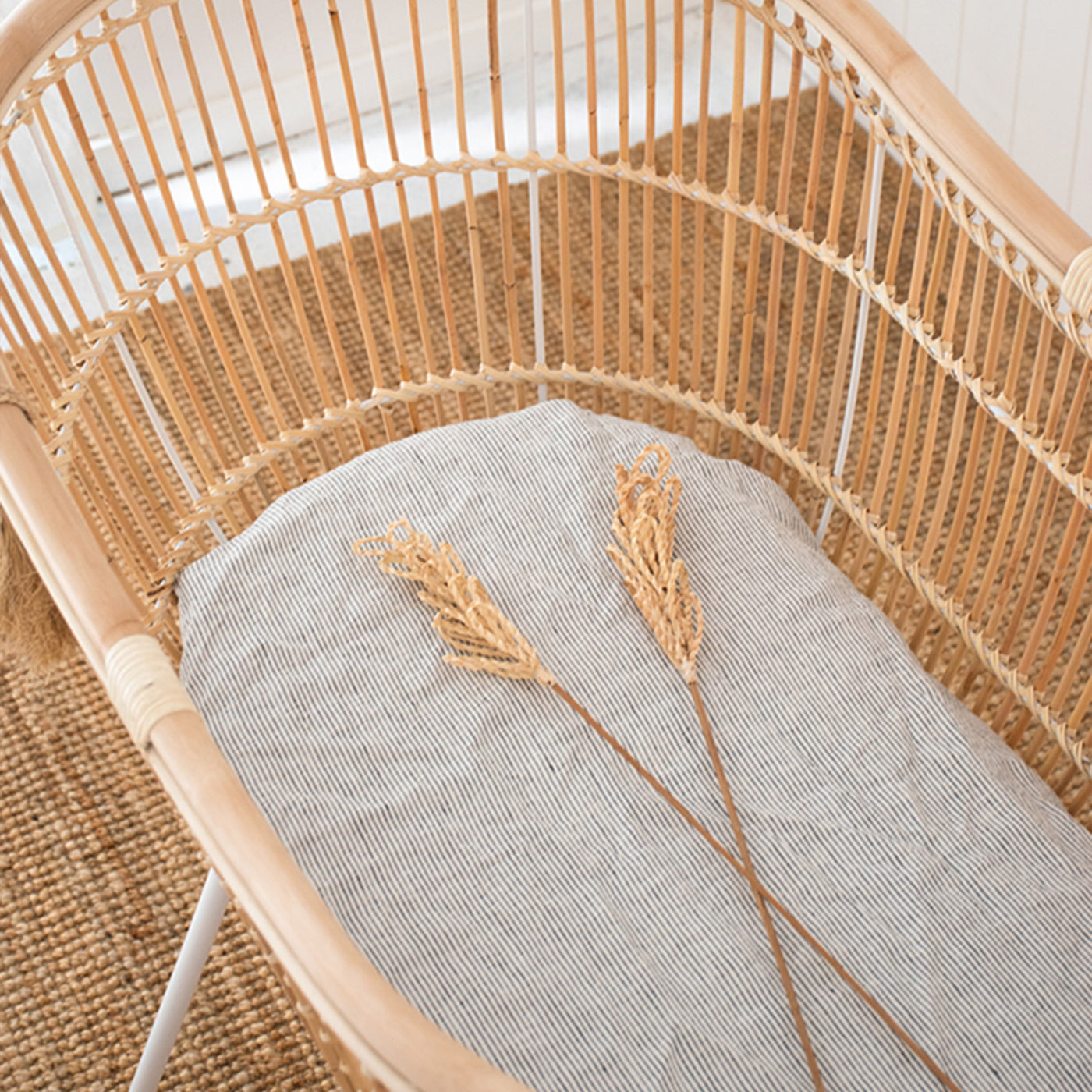 French Flax Linen Bassinet Sheet in Pinstripe