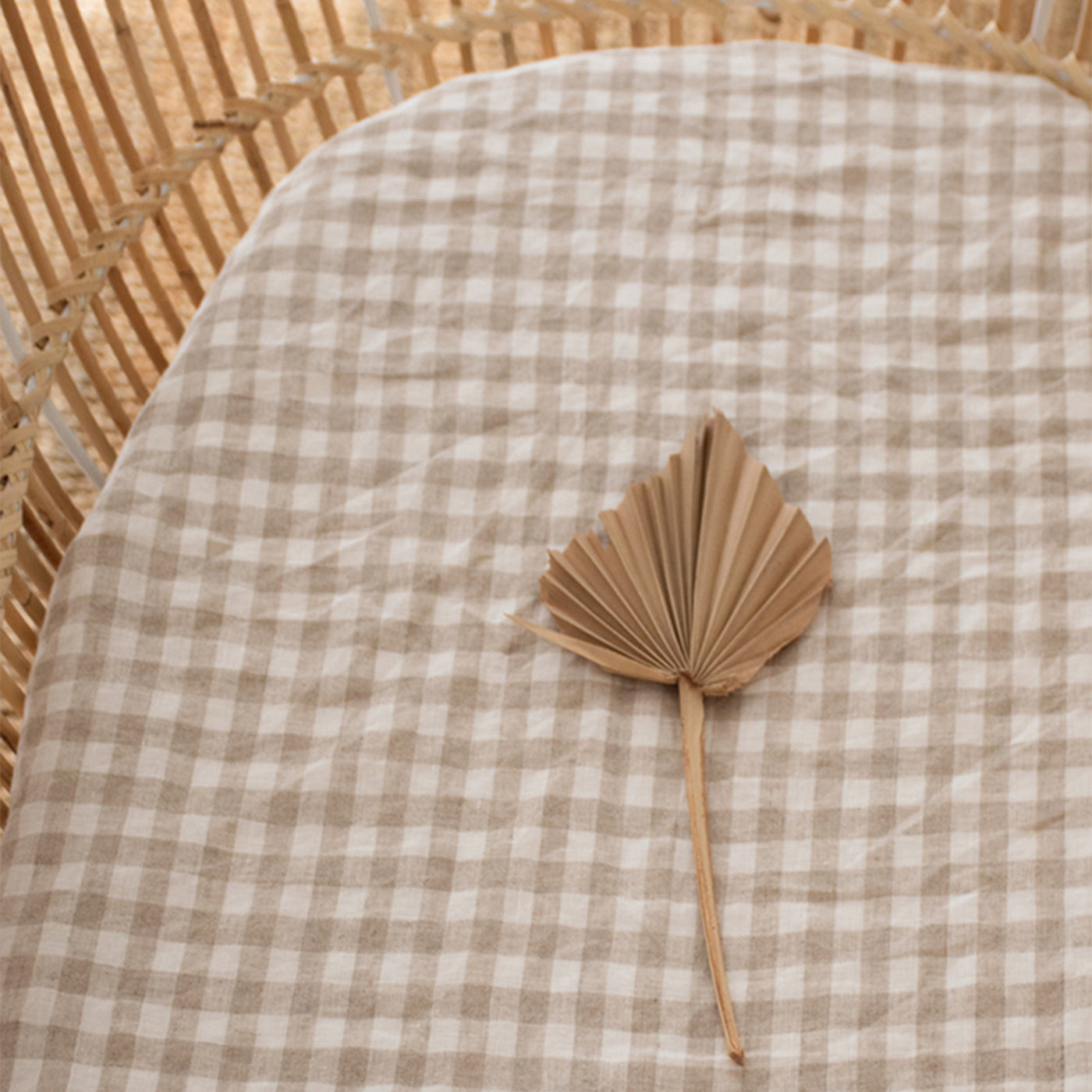 French Flax Linen Bassinet Sheet in Beige Gingham