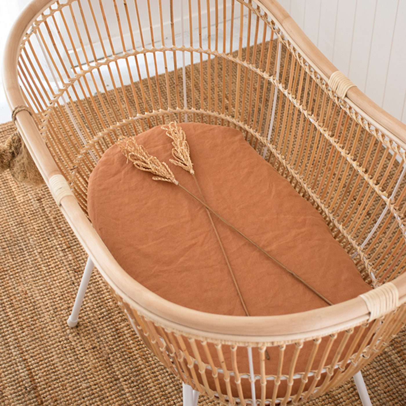 French Flax Linen Bassinet Sheet in Sandalwood