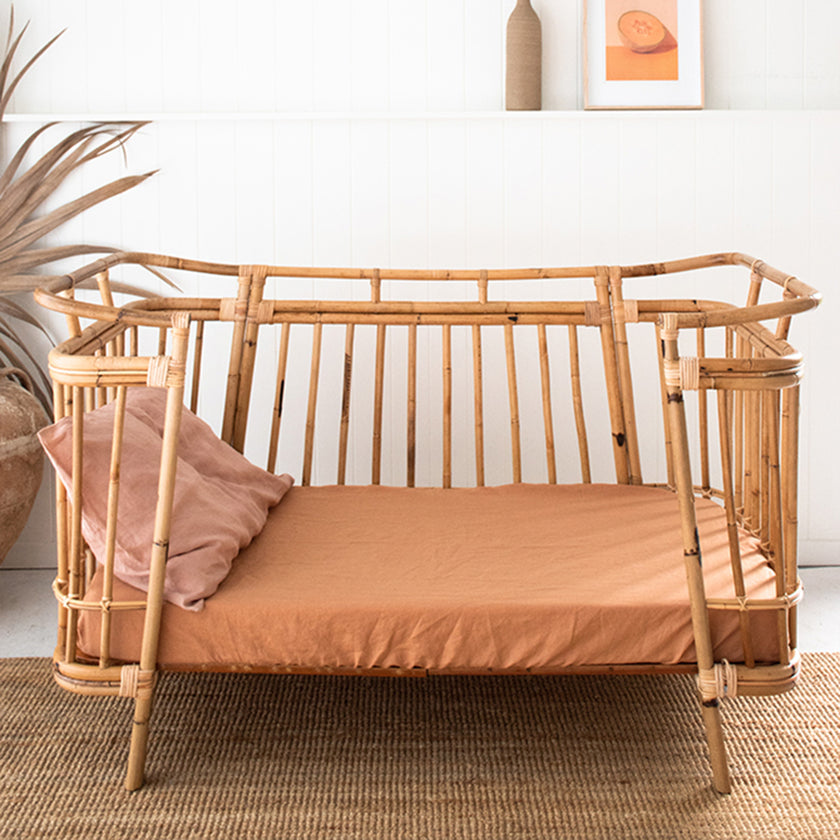 French Flax  Linen Cot Sheet in Sandalwood