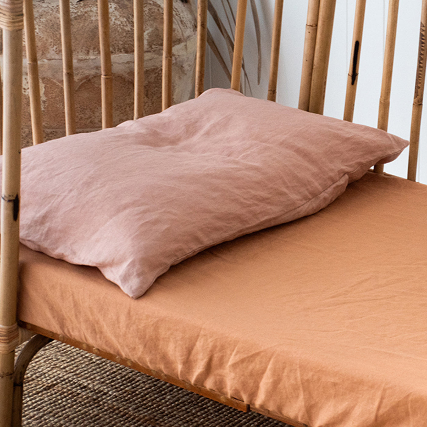 French Flax  Linen Cot Sheet in Sandalwood