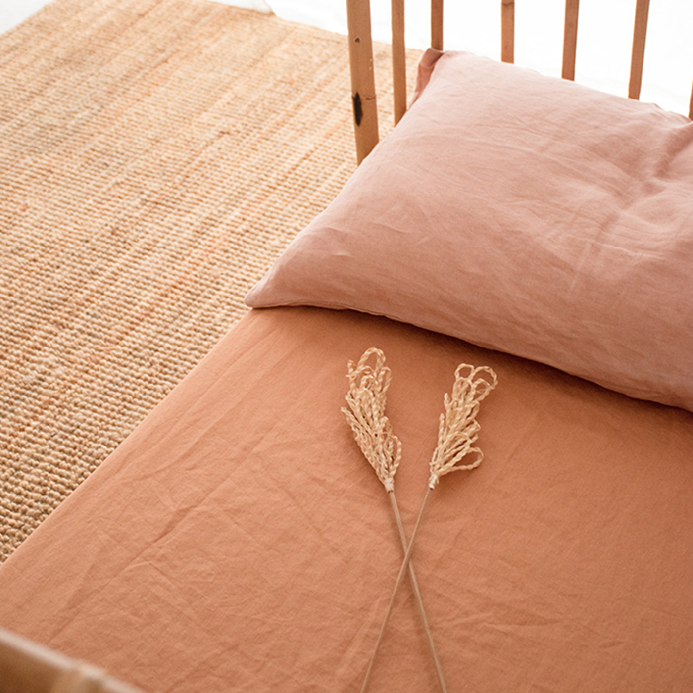 French Flax  Linen Cot Sheet in Sandalwood
