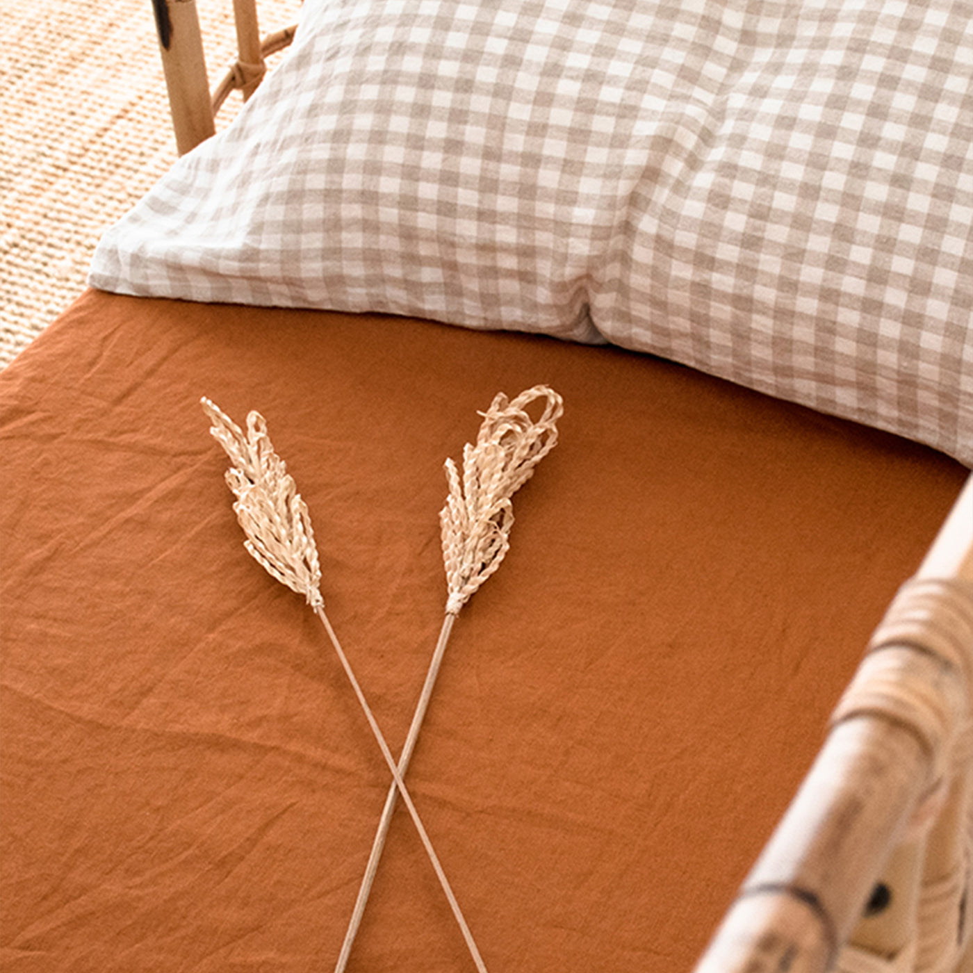 French Flax Linen Cot Sheet in Ochre