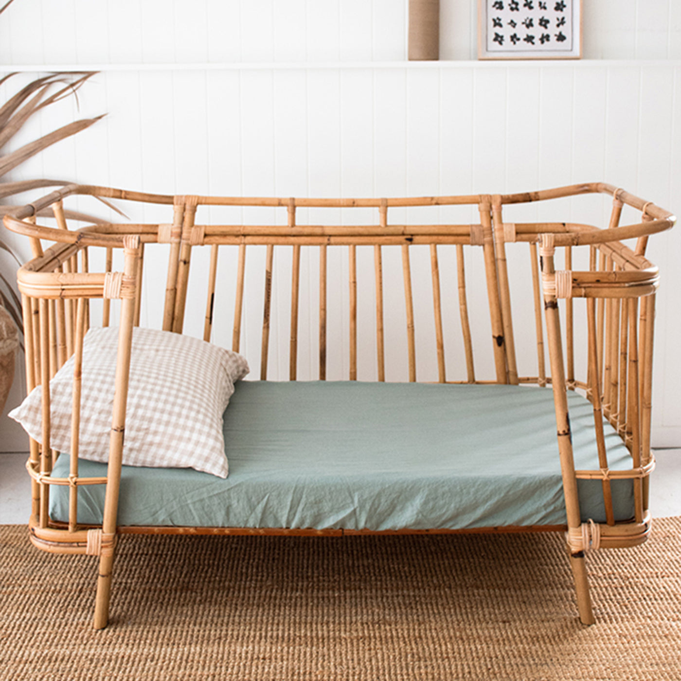 French Flax Linen Cot Sheet in Sage