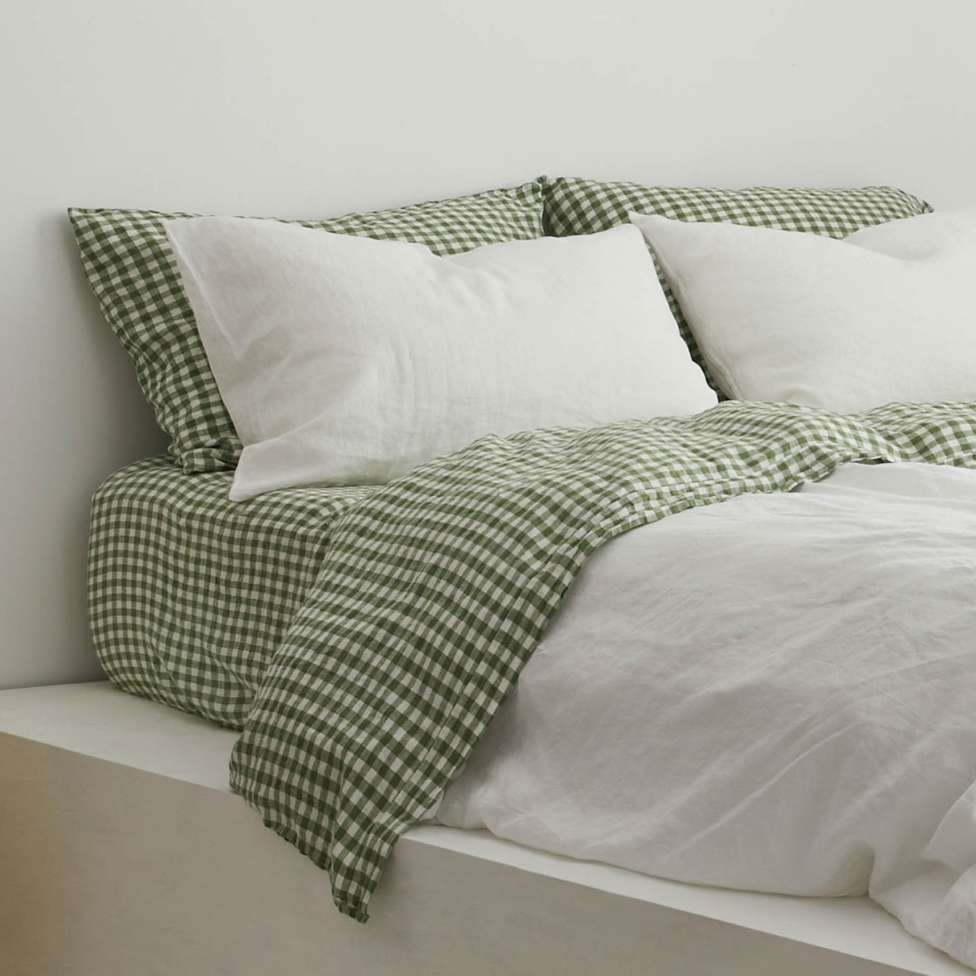 French Flax Linen Flat Sheet in Ivy Gingham