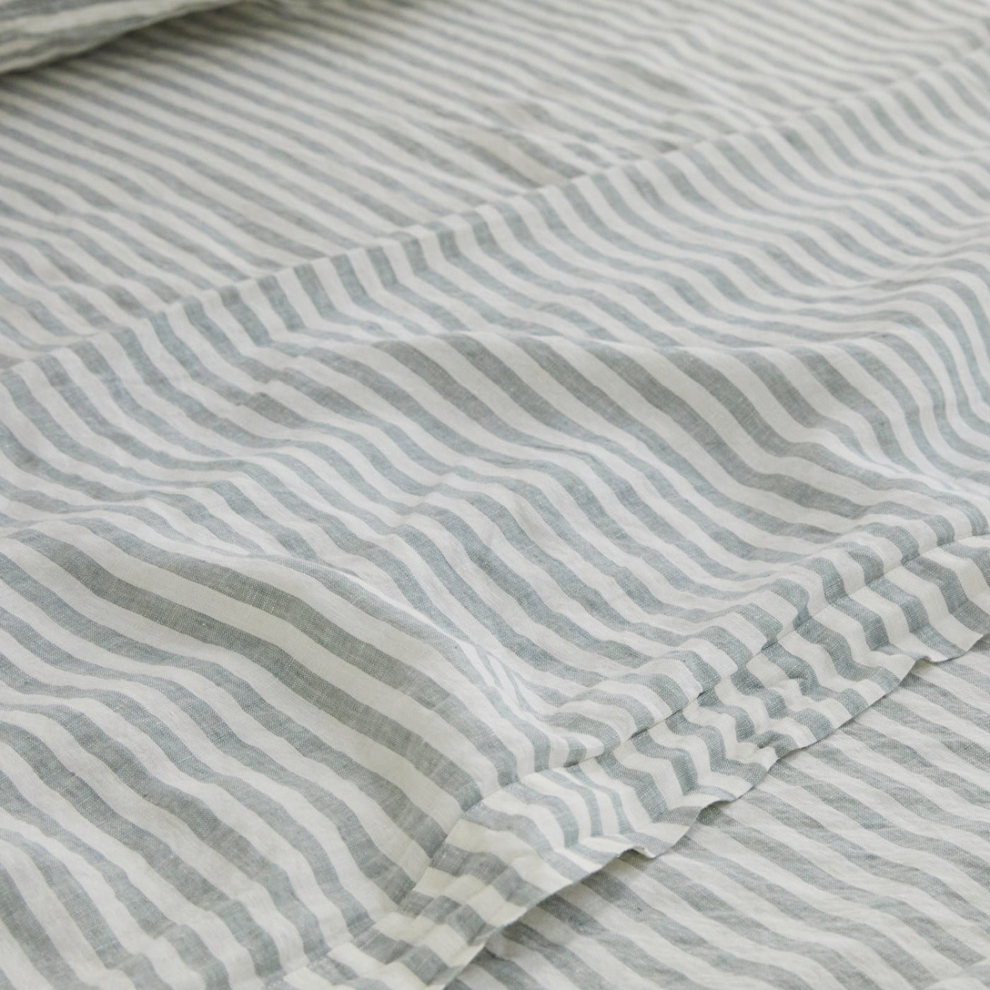 French Flax Linen Sheet Set in Sage Stripe