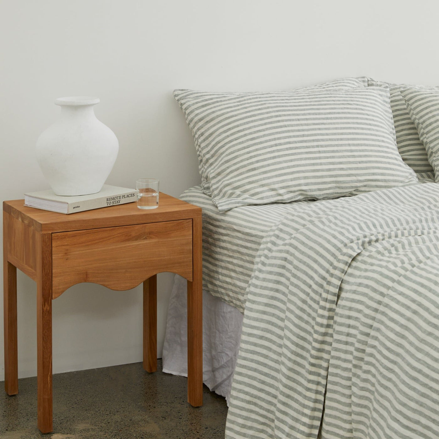 French Flax Linen Quilt Cover Set in Sage Stripe