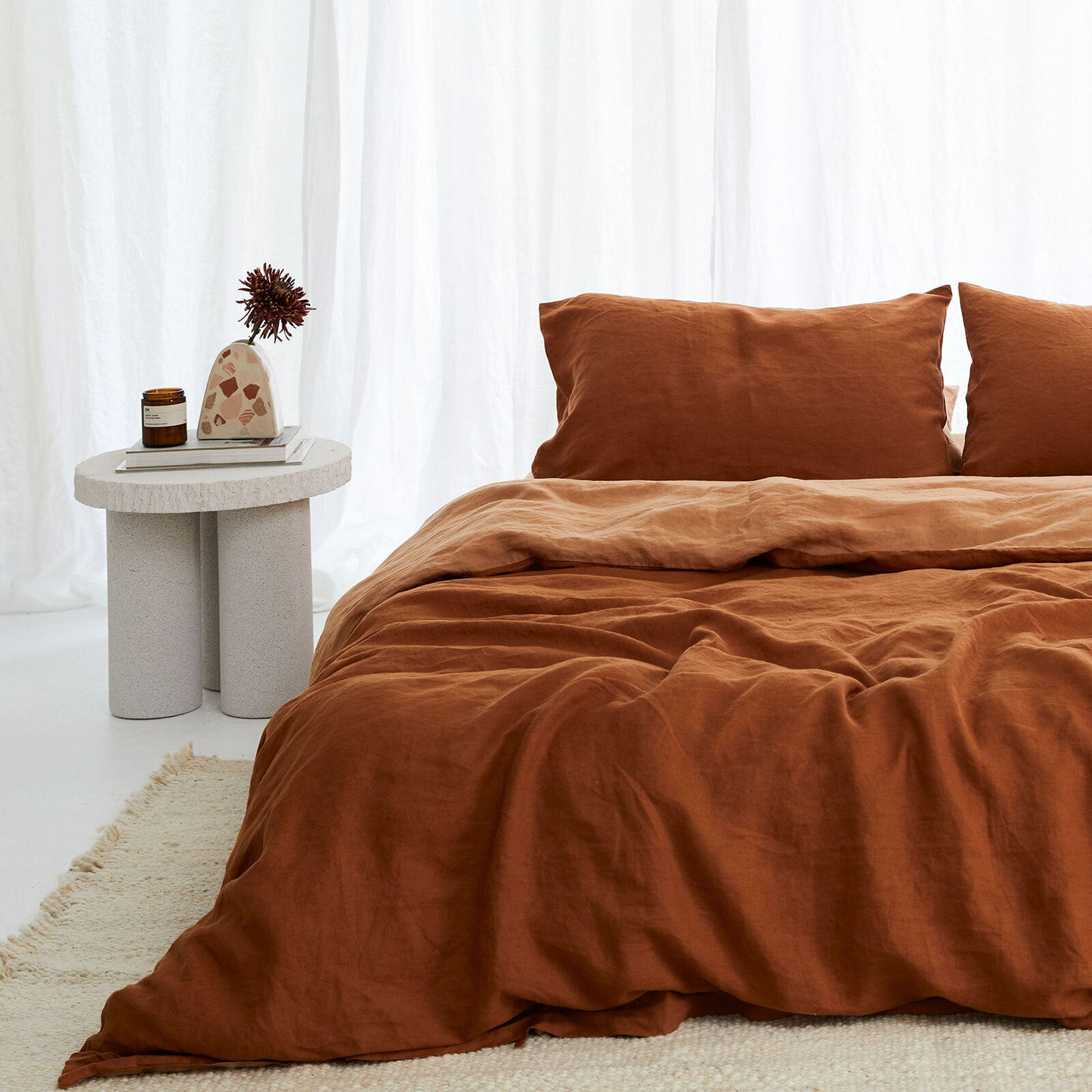 French Flax Linen Double Sided Quilt Cover Set in Ochre/Sandalwood