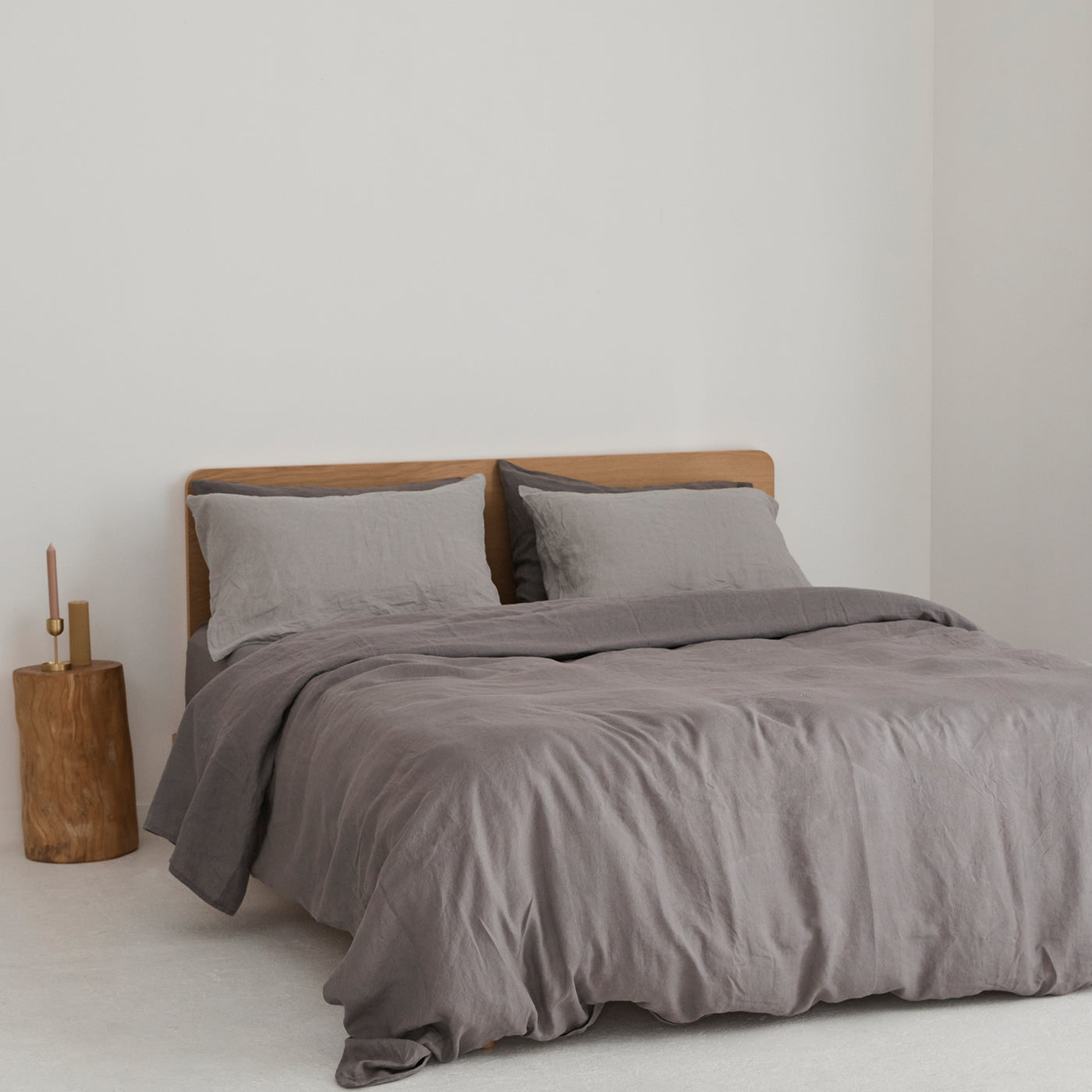 French Flax Linen Quilt Cover Set in Warm Grey