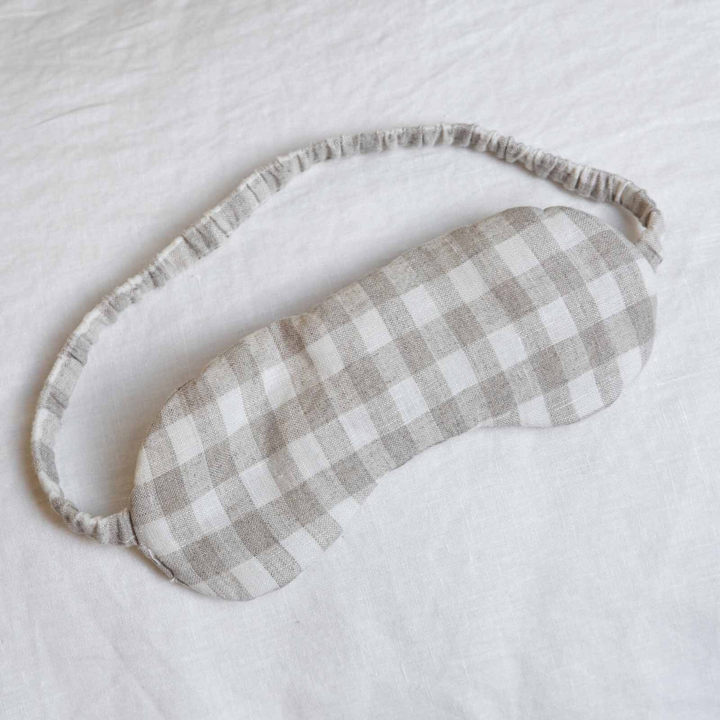 French Flax Linen Eye Mask in Beige Gingham