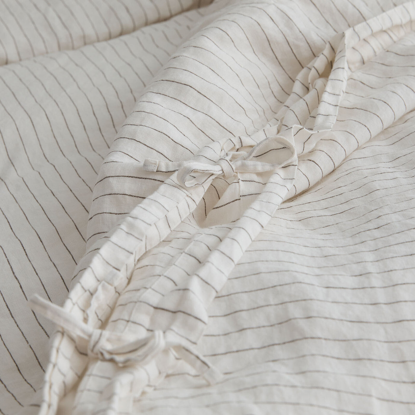 French Flax Linen Quilt Cover Set in Olive Stripe