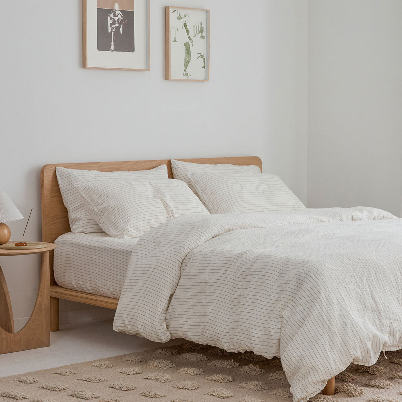 French Flax Linen Quilt Cover Set in Olive Stripe