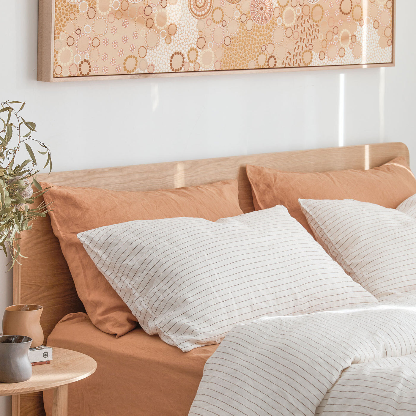 French Flax Linen Quilt Cover in Cocoa Stripe