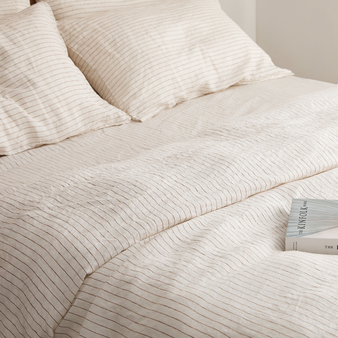 French Flax Linen Quilt Cover in Cocoa Stripe