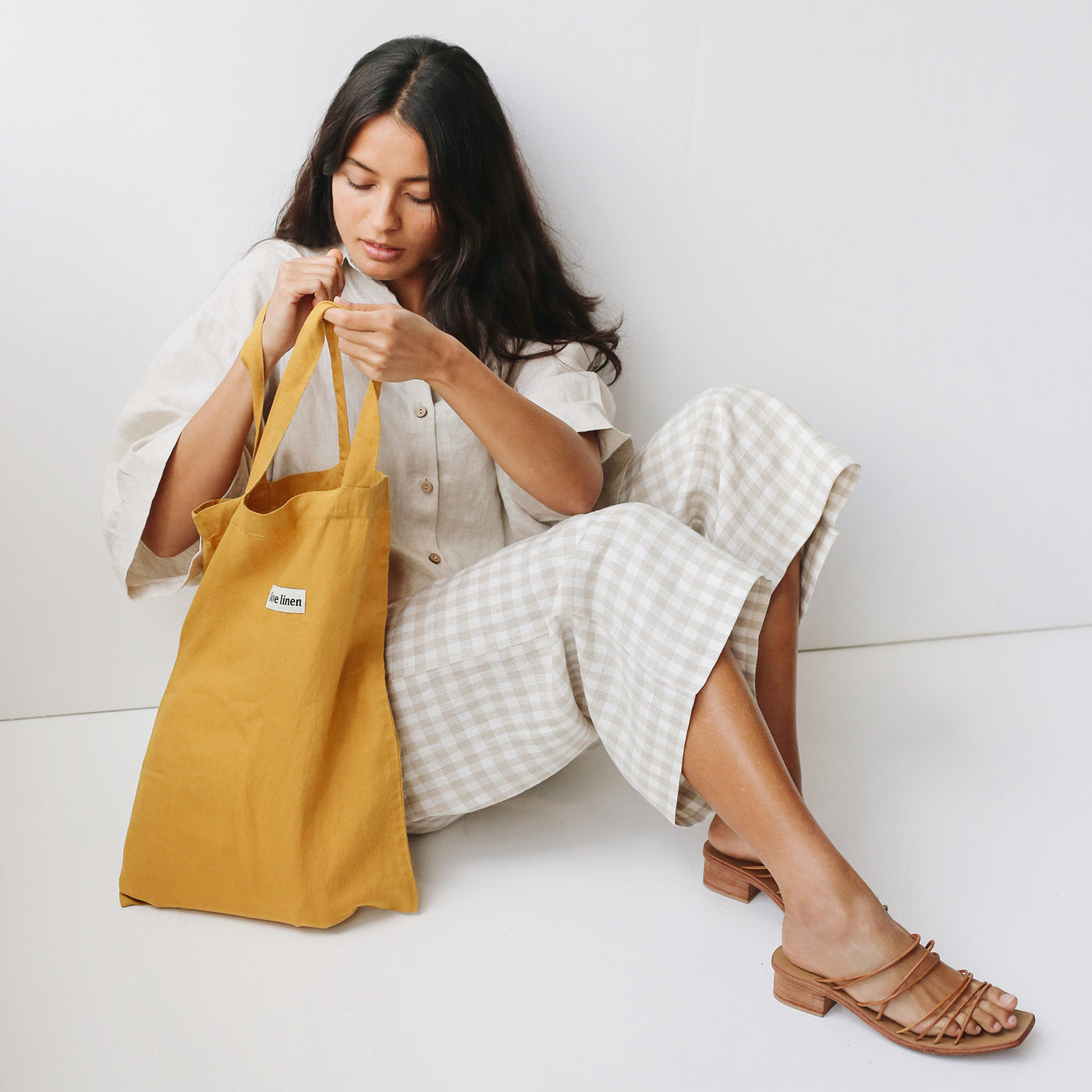 French Flax Linen Market Bag in Mustard