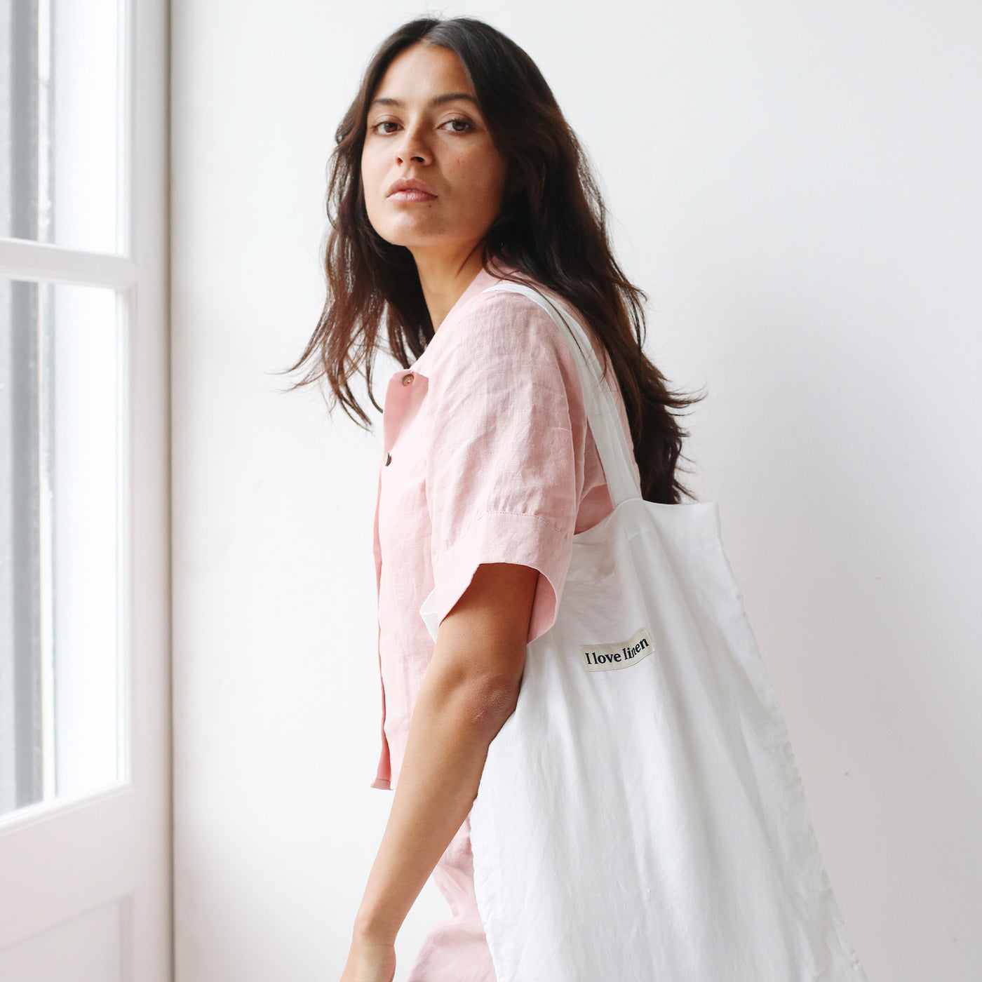 French Flax Linen Market Bag in White
