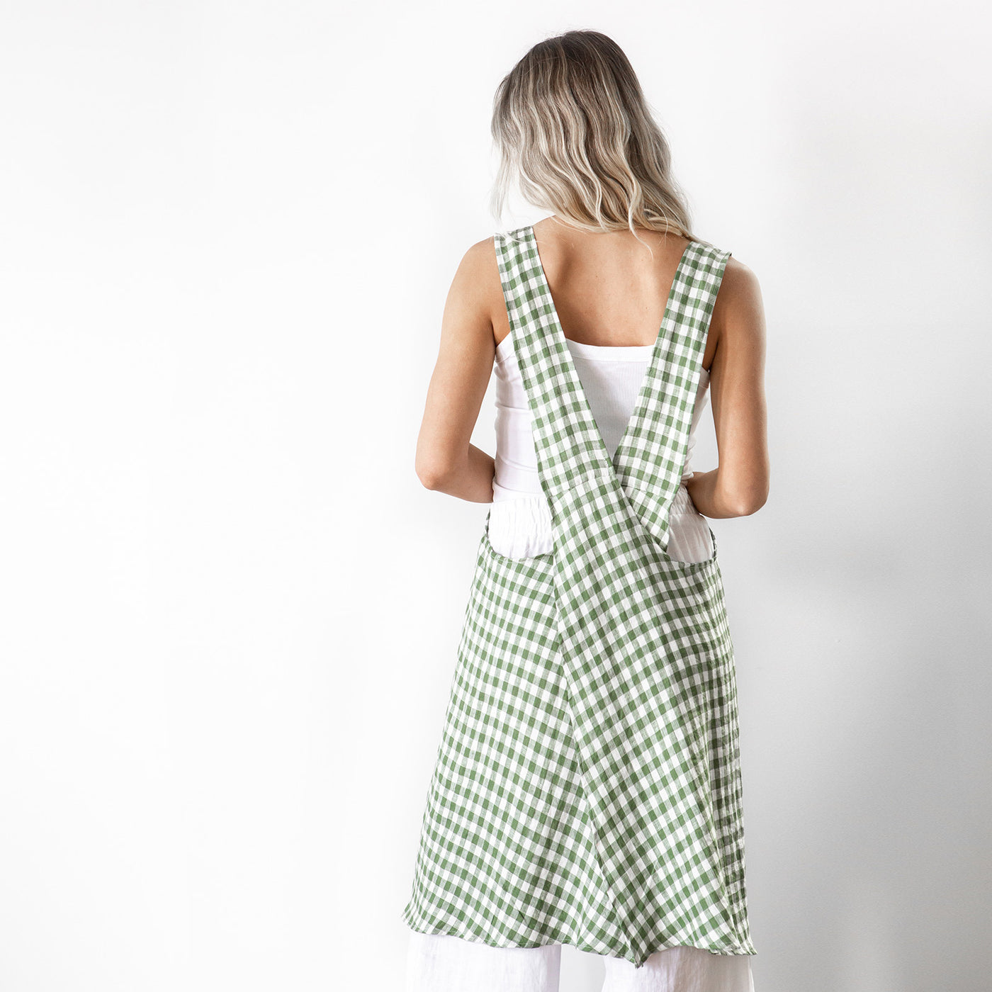 French Flax Linen Apron in Ivy Gingham