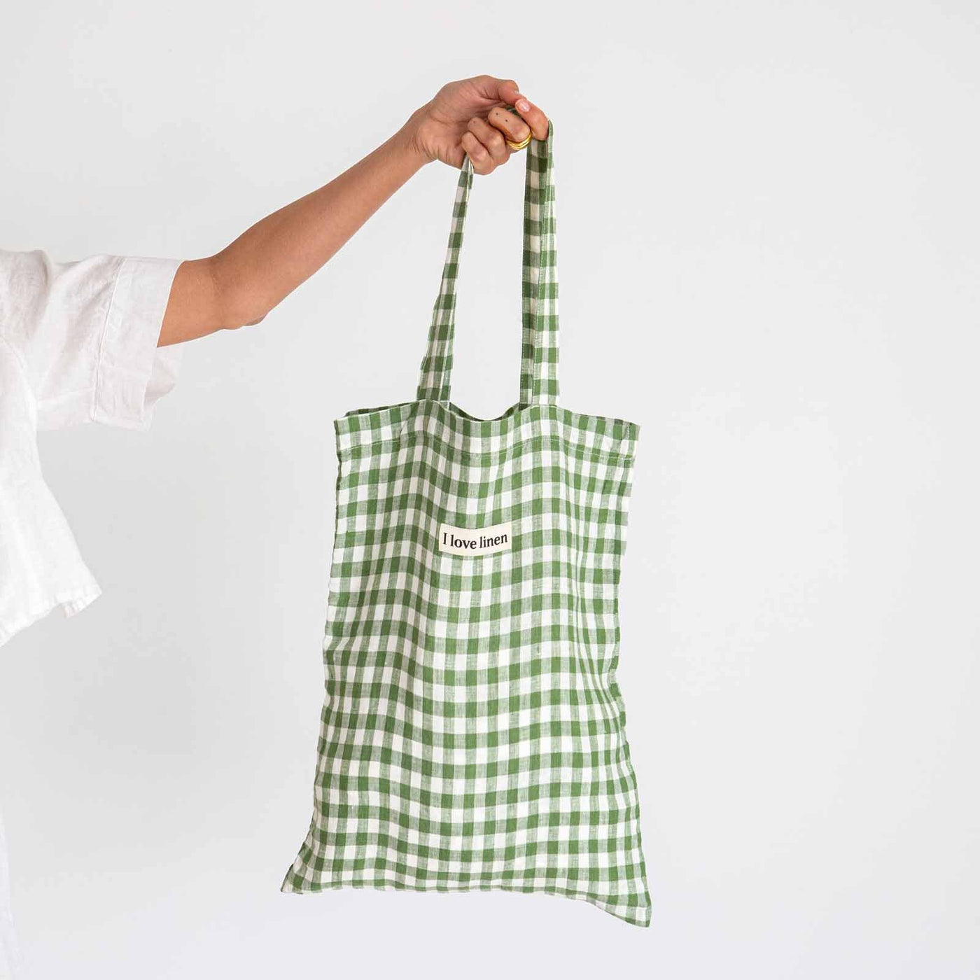 French Flax Linen Market Bag in Ivy Gingham