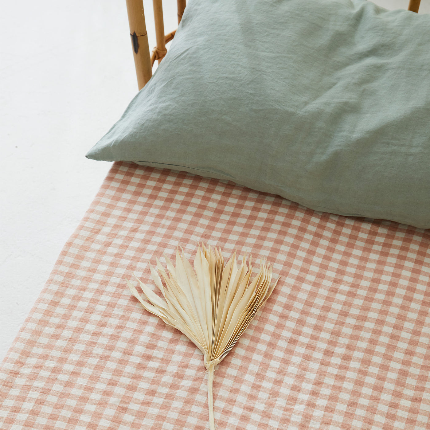 French Flax Linen Cot Sheet in Clay Gingham