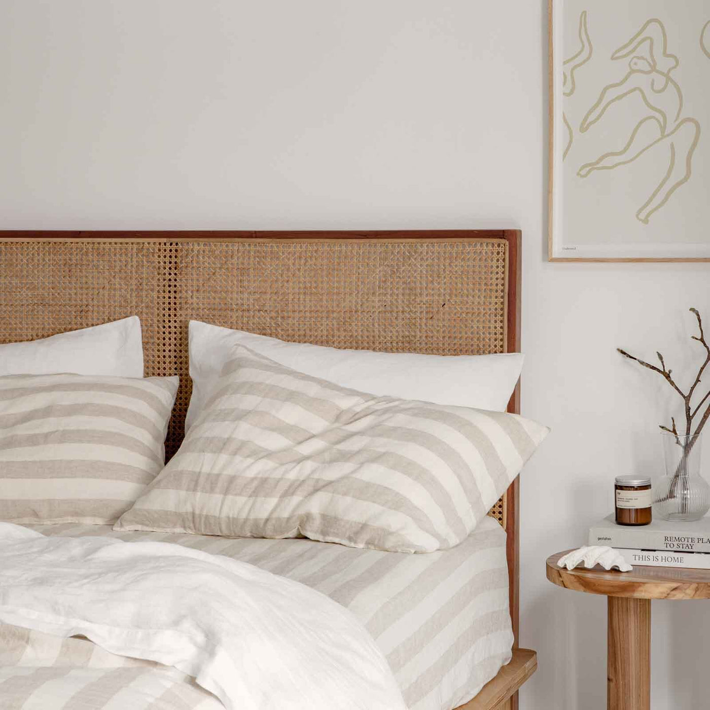 French Flax Linen Fitted Sheet in Natural Thick Stripe