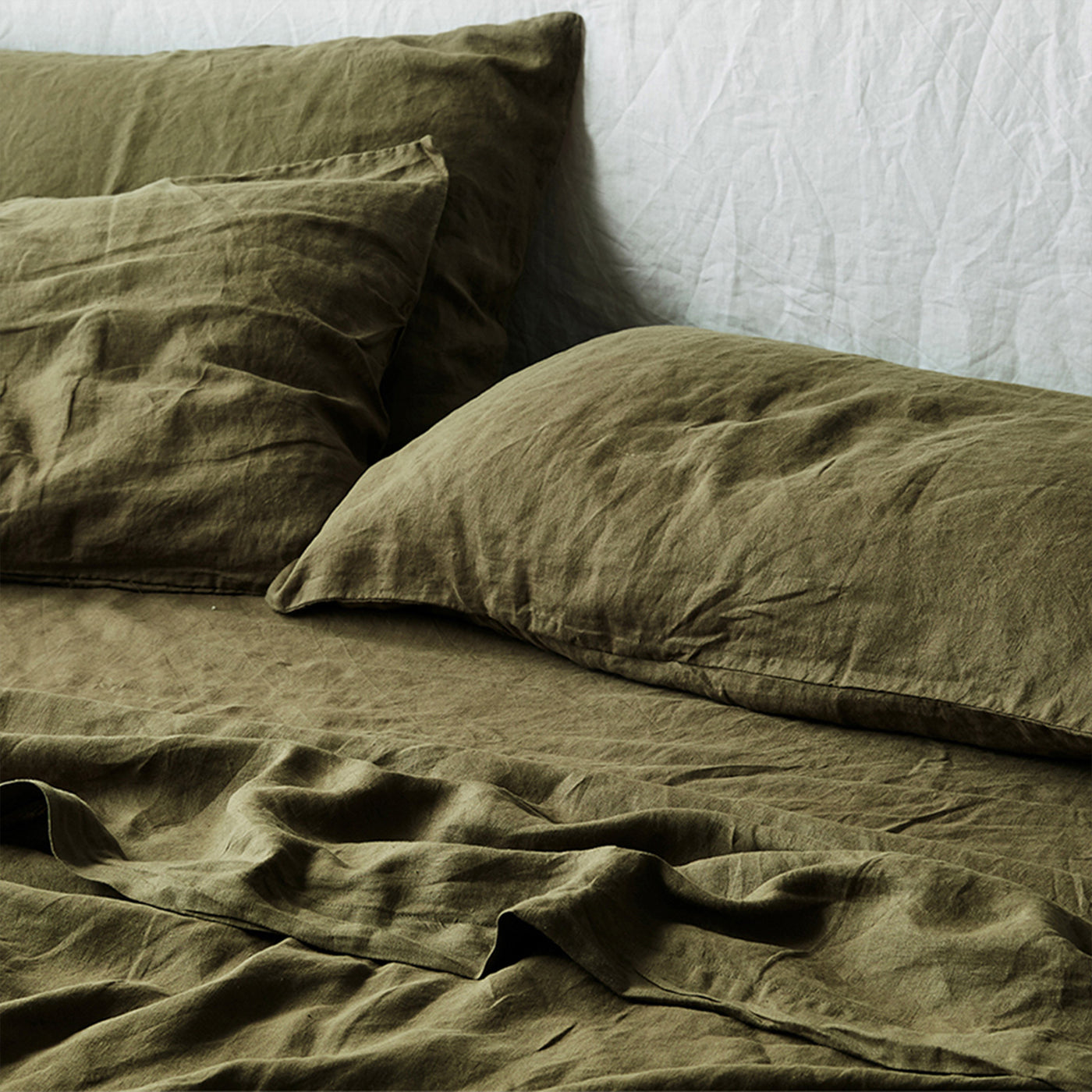French Flax Linen Flat Sheet in Olive