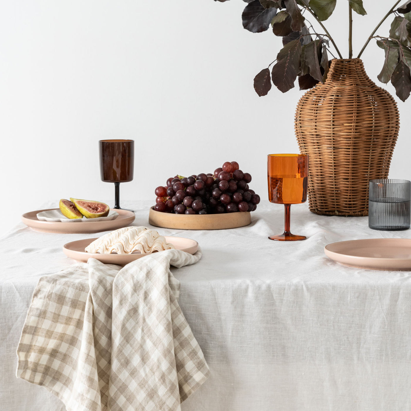 French Flax Linen Napkins (Set Of 4) in Beige Gingham