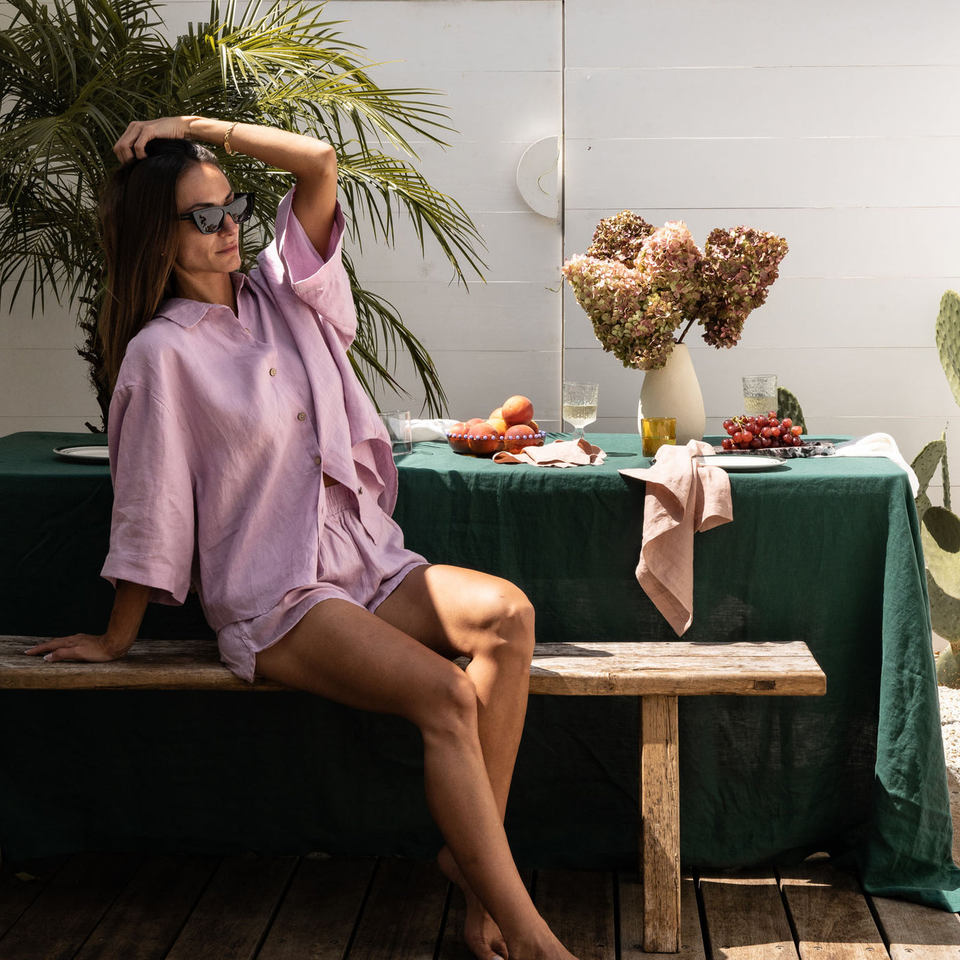 French Flax Linen Table Cloth in Jade