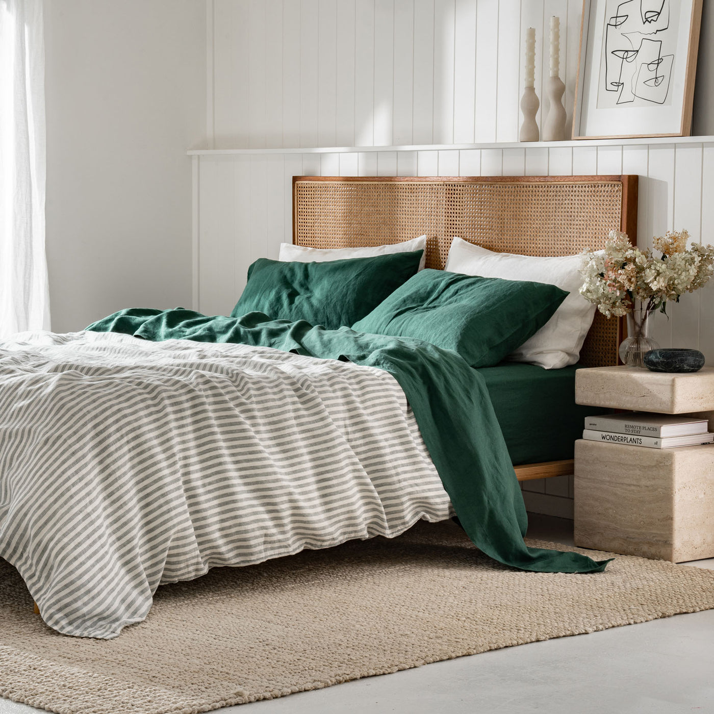 French Flax Linen Flat Sheet in Jade