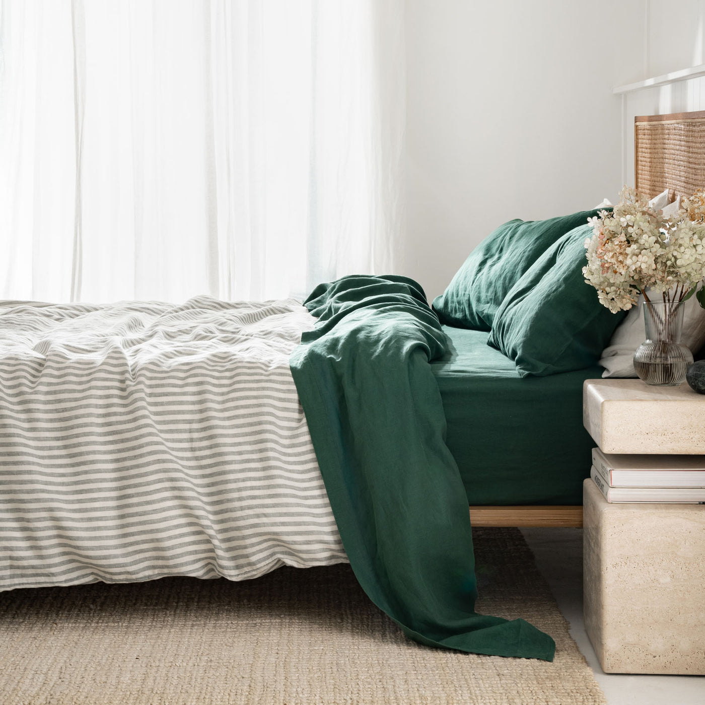 French Flax Linen Fitted Sheet in Jade