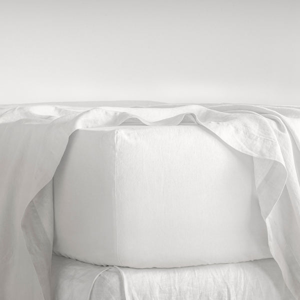 French Flax Linen Fitted Sheet in White