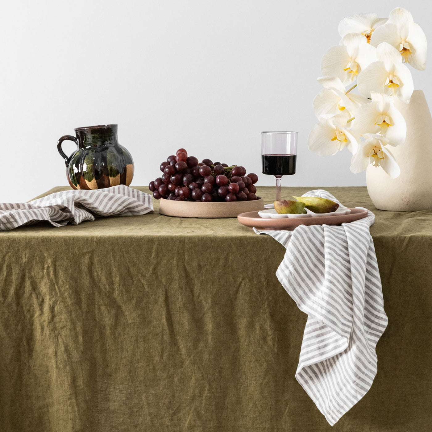 French Flax Linen Napkins (Set Of 4) in Grey Stripe