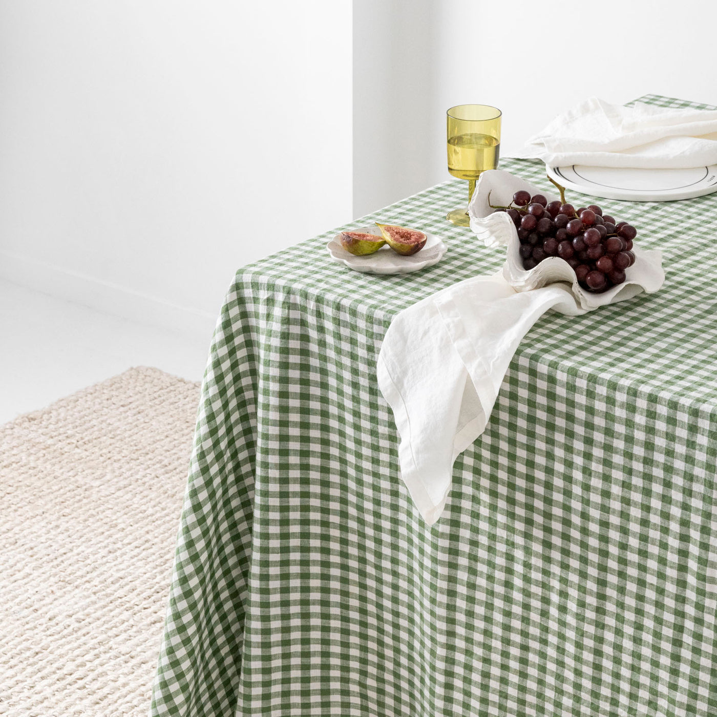 French Flax Linen Table Cloth in Ivy Gingham