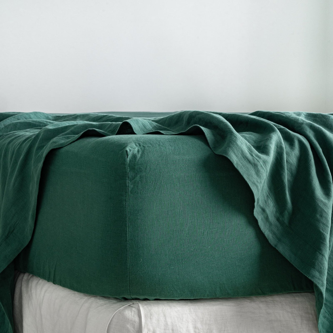 French Flax Linen Fitted Sheet in Jade