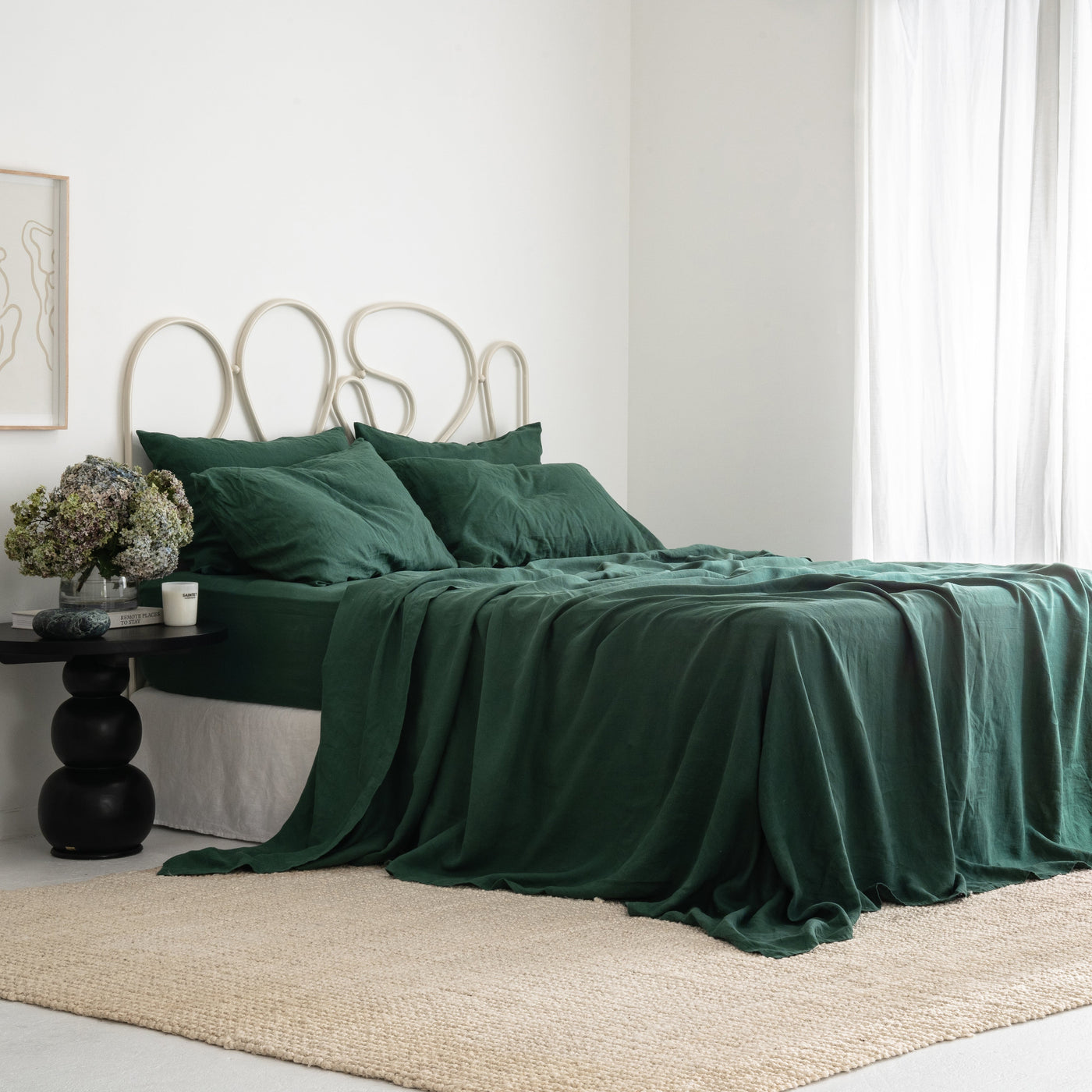 French Flax Linen Fitted Sheet in Jade
