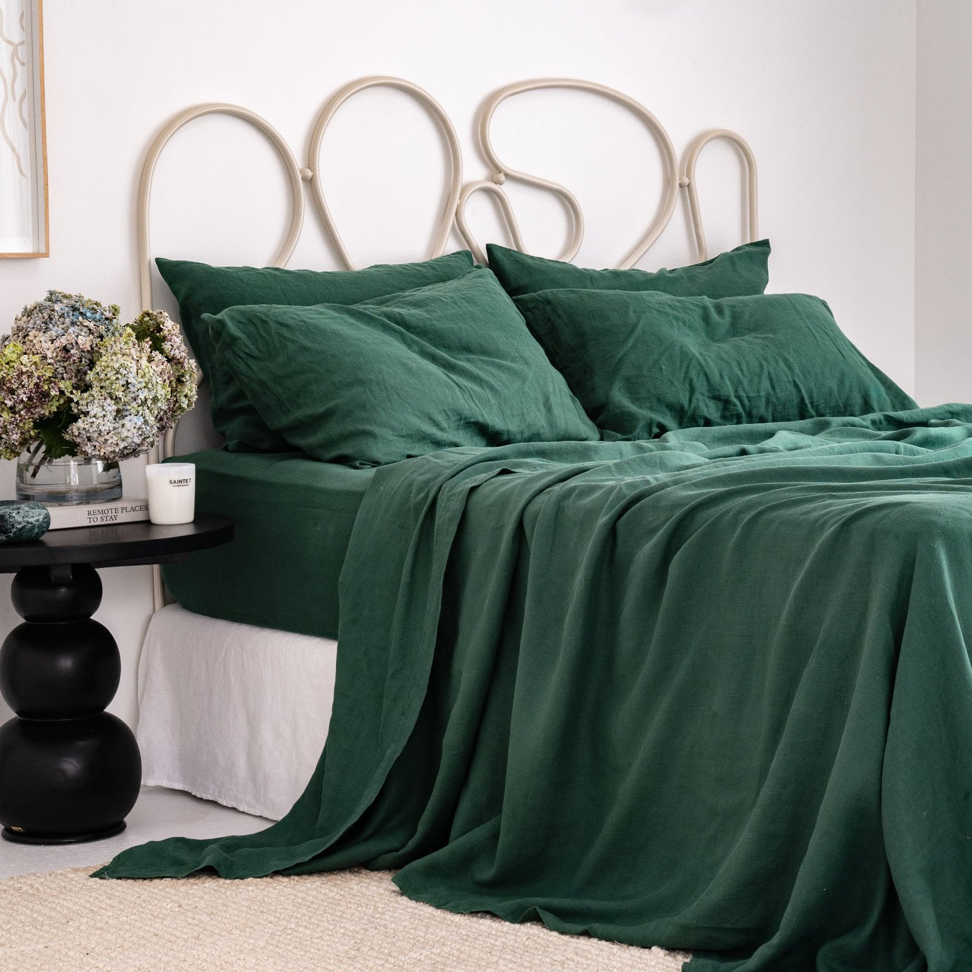 French Flax Linen Fitted Sheet in Jade