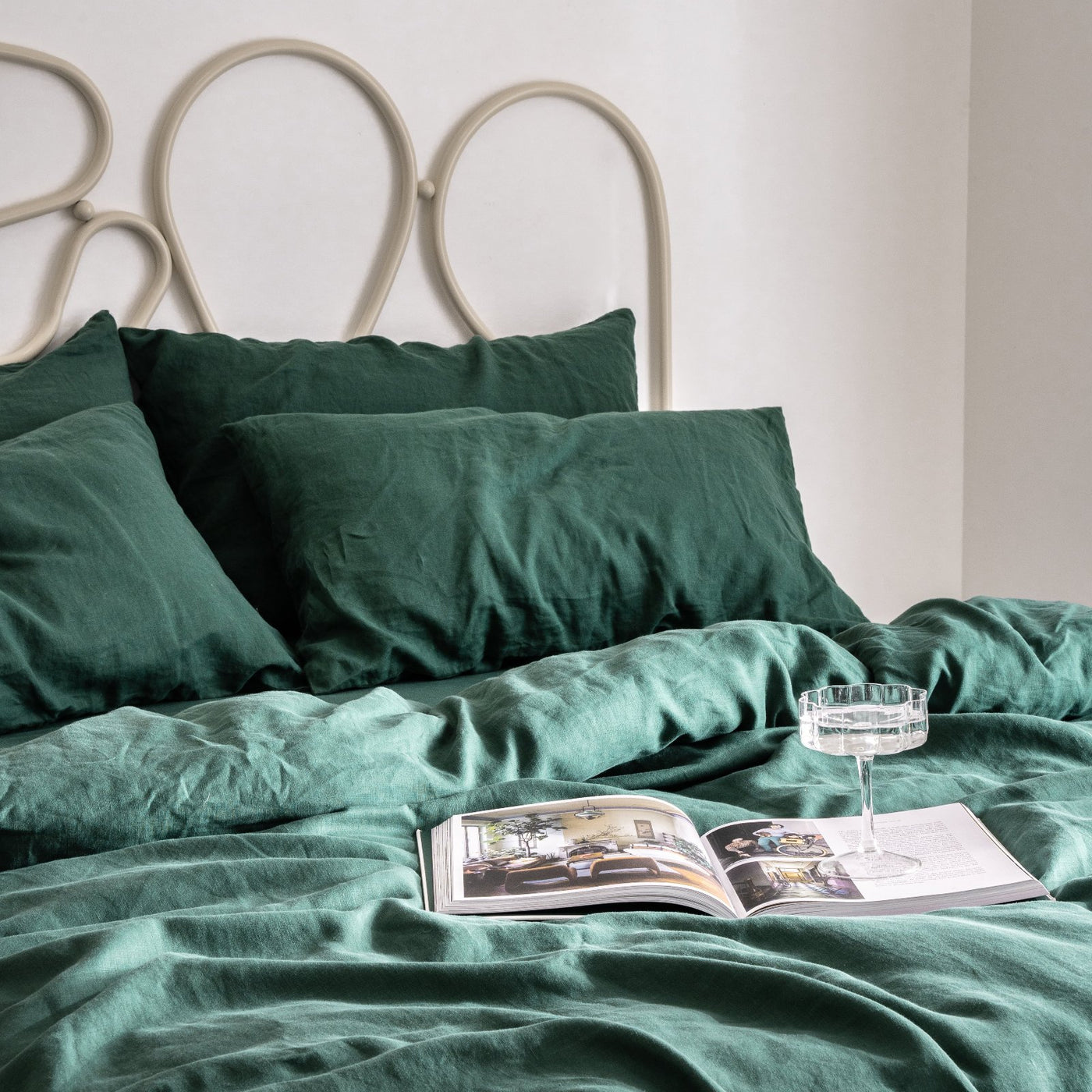 French Flax Linen Pillowcase Set in Jade