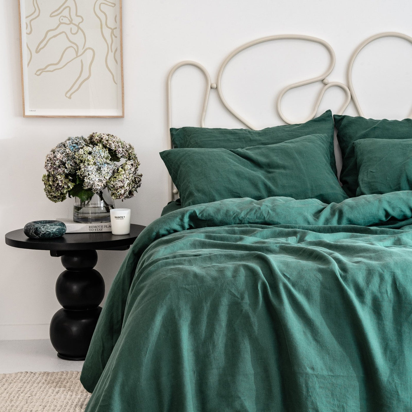 French Flax Linen Quilt Cover Set in Jade