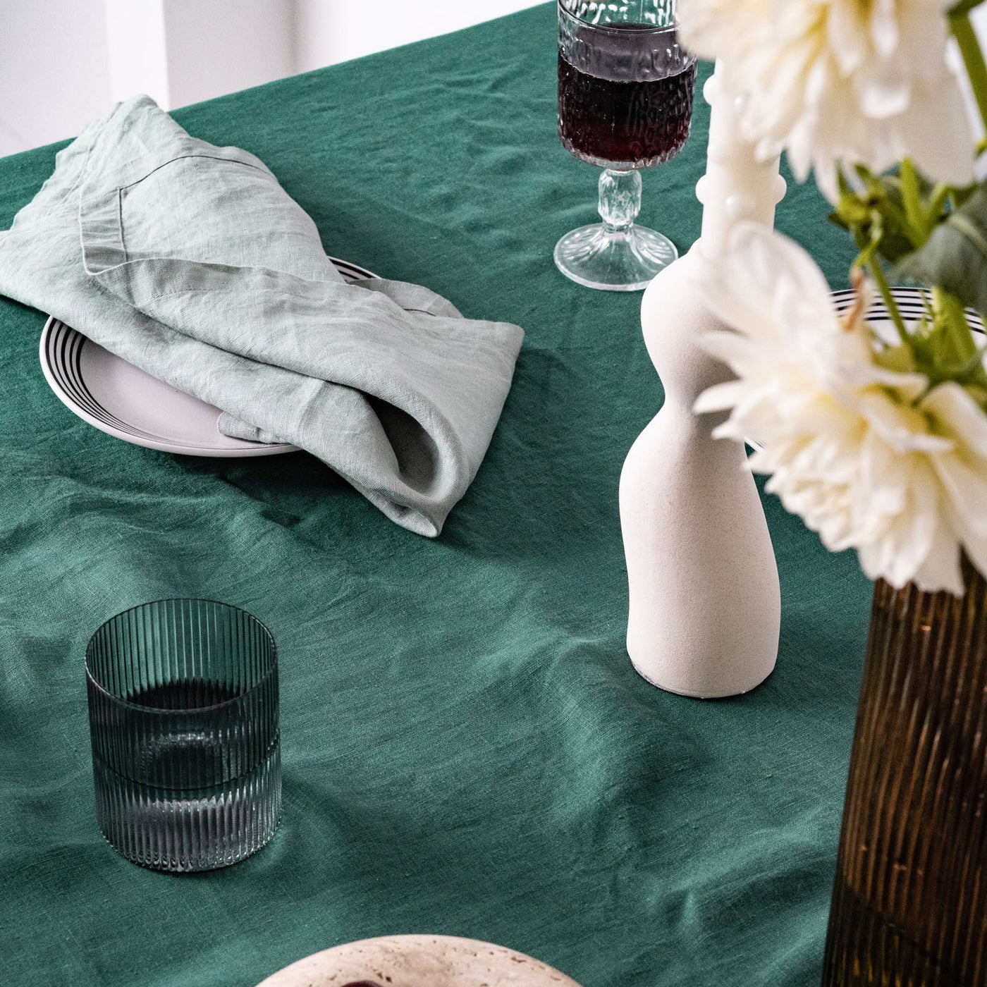 French Flax Linen Table Cloth in Jade