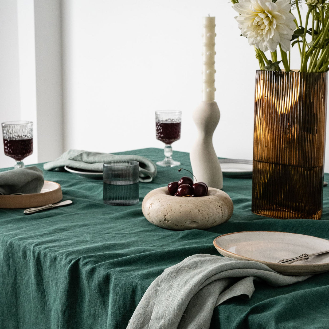 French Flax Linen Table Cloth in Jade
