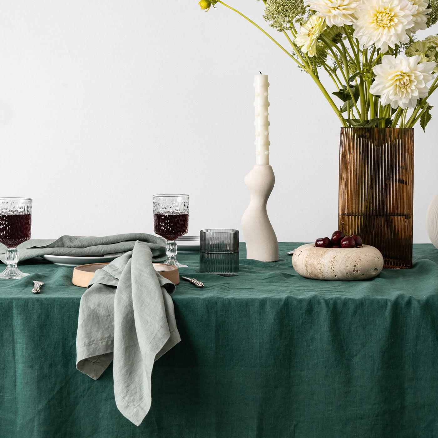 French Flax Linen Table Cloth in Jade