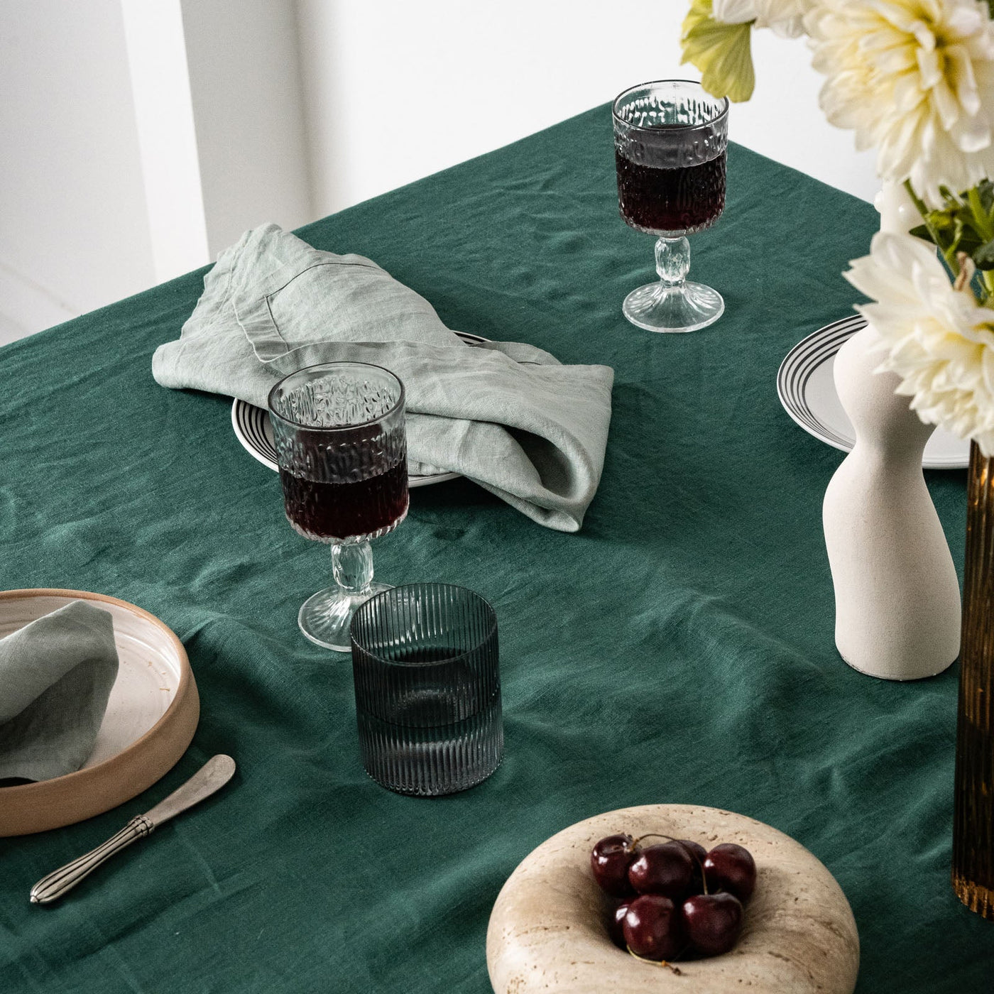 French Flax Linen Table Cloth in Jade