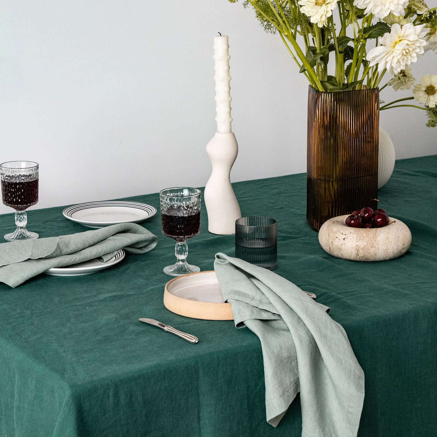 French Flax Linen Table Cloth in Jade