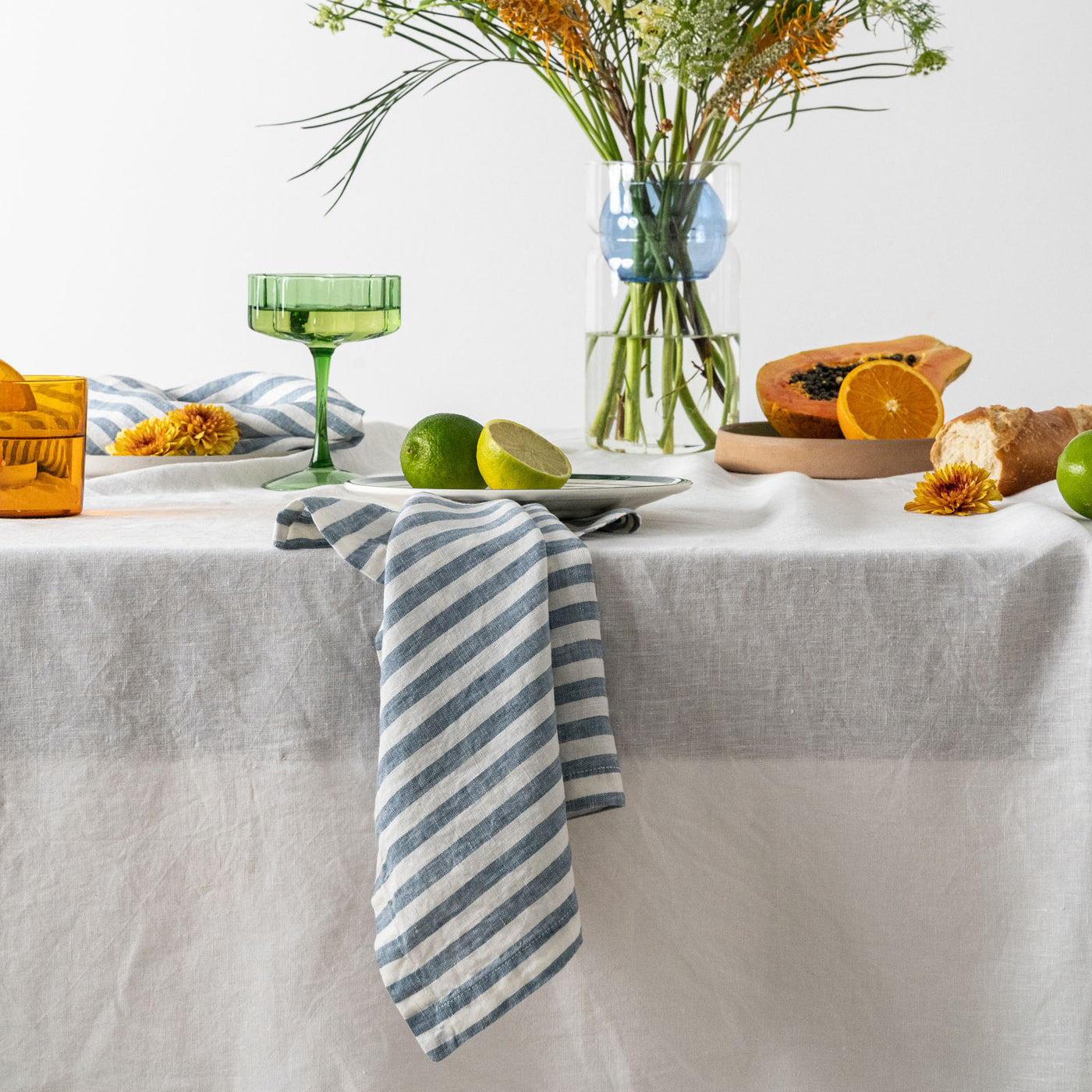 French Flax Linen Napkins (Set Of 4) in Marine Blue Stripe