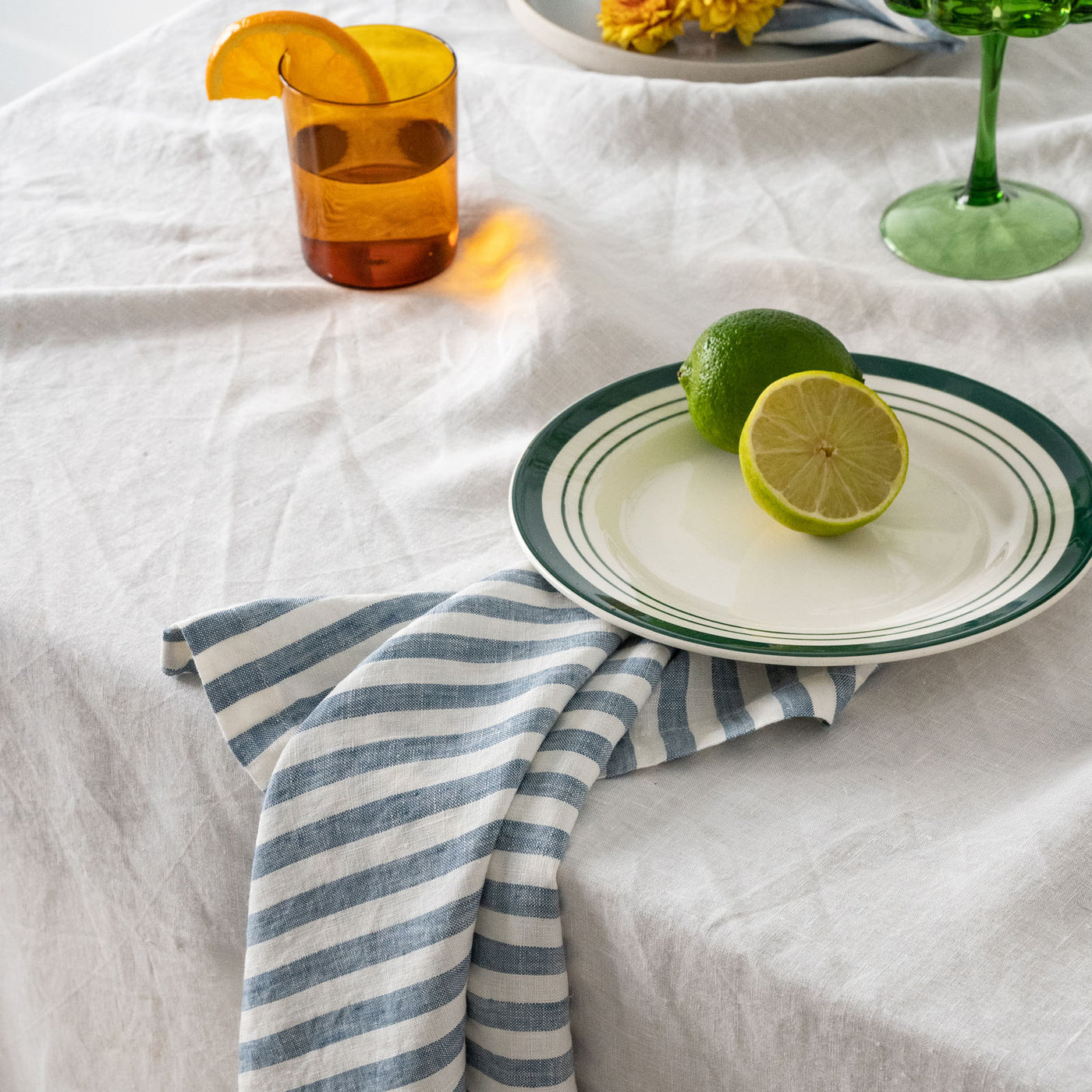 French Flax Linen Napkins (Set Of 4) in Marine Blue Stripe